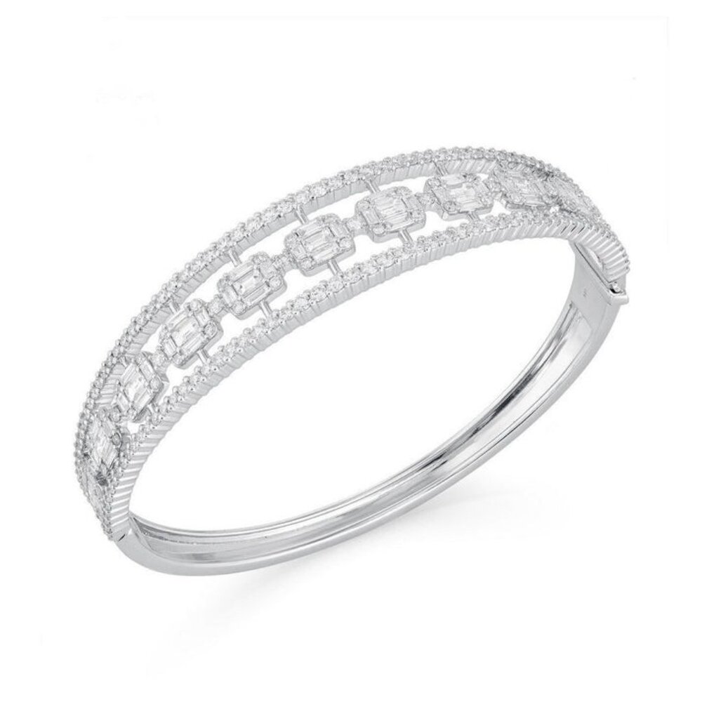 Emerald Cut Diamond 18K White Gold Bangle Bracelet